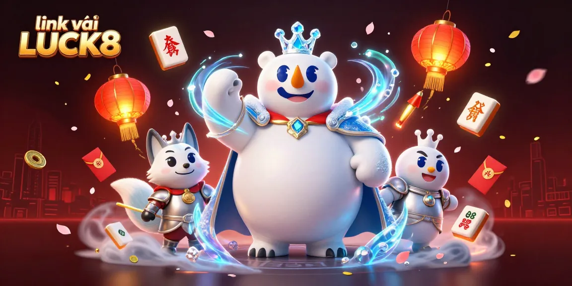 Experience link vào LUCK8 with an exciting embrace of vibrant casino elements and characters in a dynamic scene.