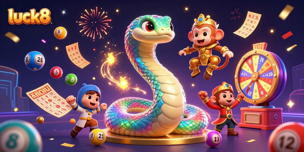 luck8 showcases a vibrant scene with a rainbow serpent, monkey king, and lottery elements creating excitement for online gambling enthusiasts.