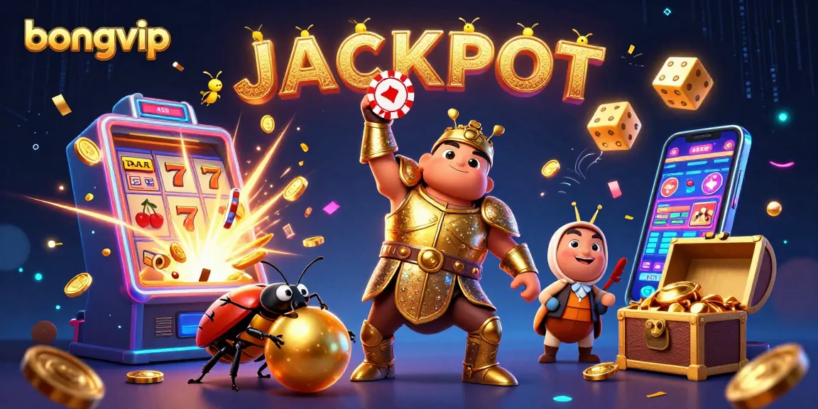 Engage in exciting winnings at bongvip with a vibrant casino scene bursting with jackpots and fun elements.