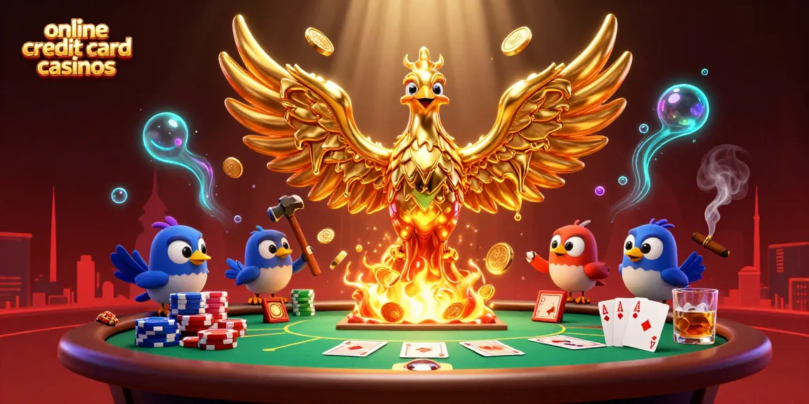 Experience immersive gameplay at online credit card casinos with a 3D golden phoenix illustration.