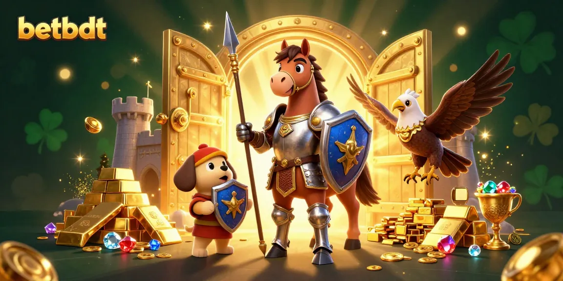 Experience dynamic gambling excitement with betbdt featuring a knight, puppy, and falcon.