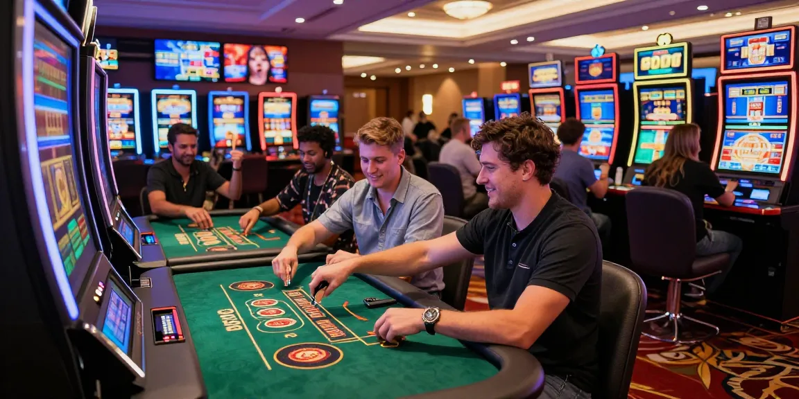 Exciting atmosphere at eviz.org.uk showcasing players using credit cards in a vibrant casino environment.