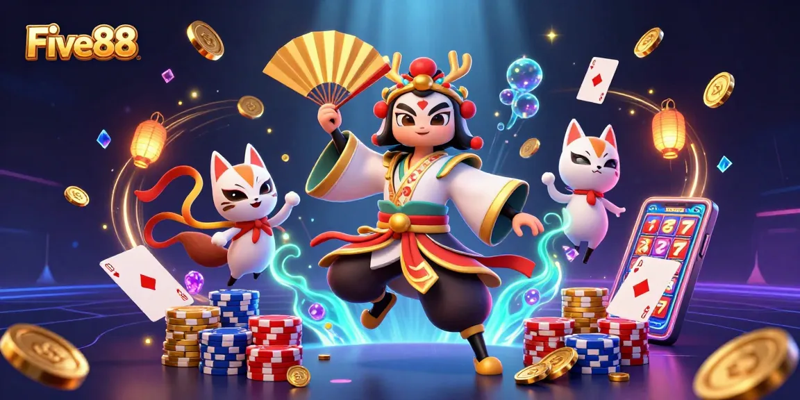 Experience the allure of Five88 with animated characters and vibrant casino elements