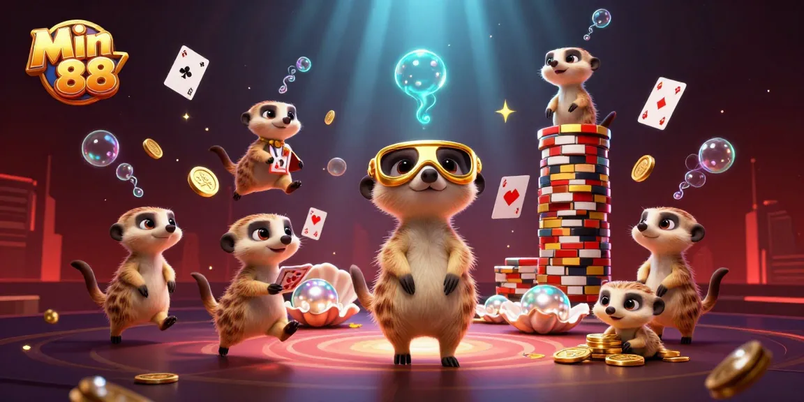 Experience the thrill of Min 88 with meerkats managing a vibrant casino adventure.