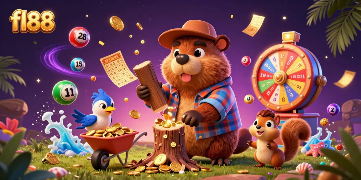 Experience the excitement of fl88 with cartoon characters winning coins in a dynamic casino illustration.