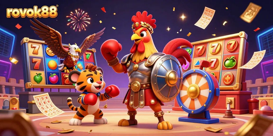 Engage with rokok88 as a vibrant gambling adventure unfolds with dynamic slot reels and colorful symbols.